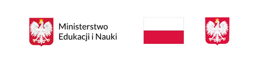 Logotypy projektowe - logo Ministerstwa Edukacji narodowej, flaga Rzeczpospolitej Polskiej, godło Rzeczpospolitej Polskiej